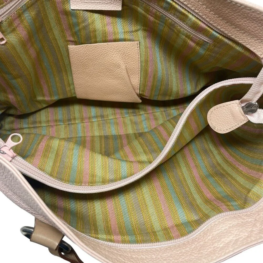 I. Santi Pink Tote Bag Genuine Leather Large Tan Handles Made in Italy